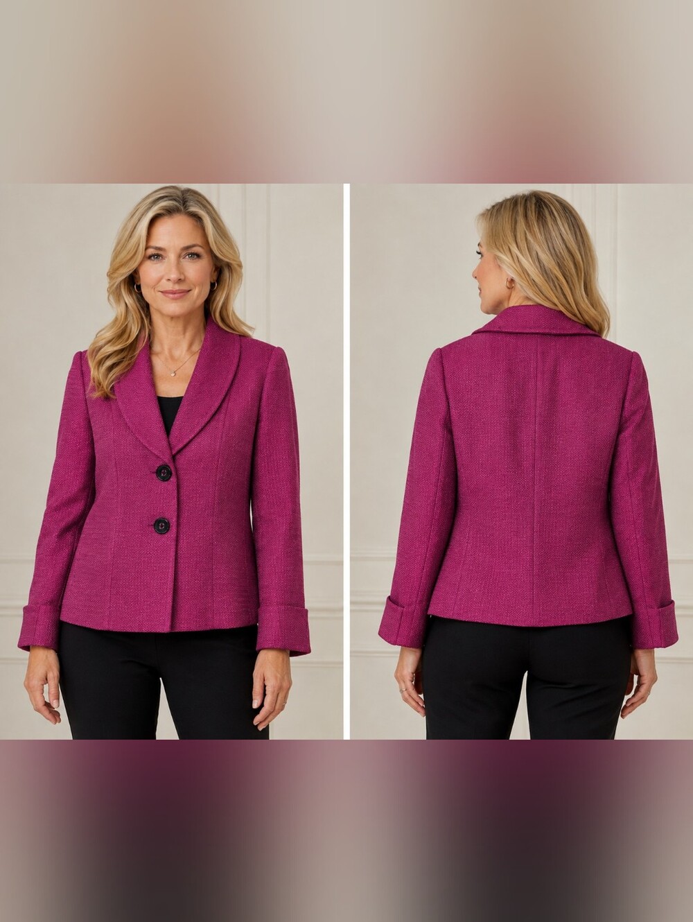 Tahari Fitted Raspberry-Pink Notched Collar Blazer